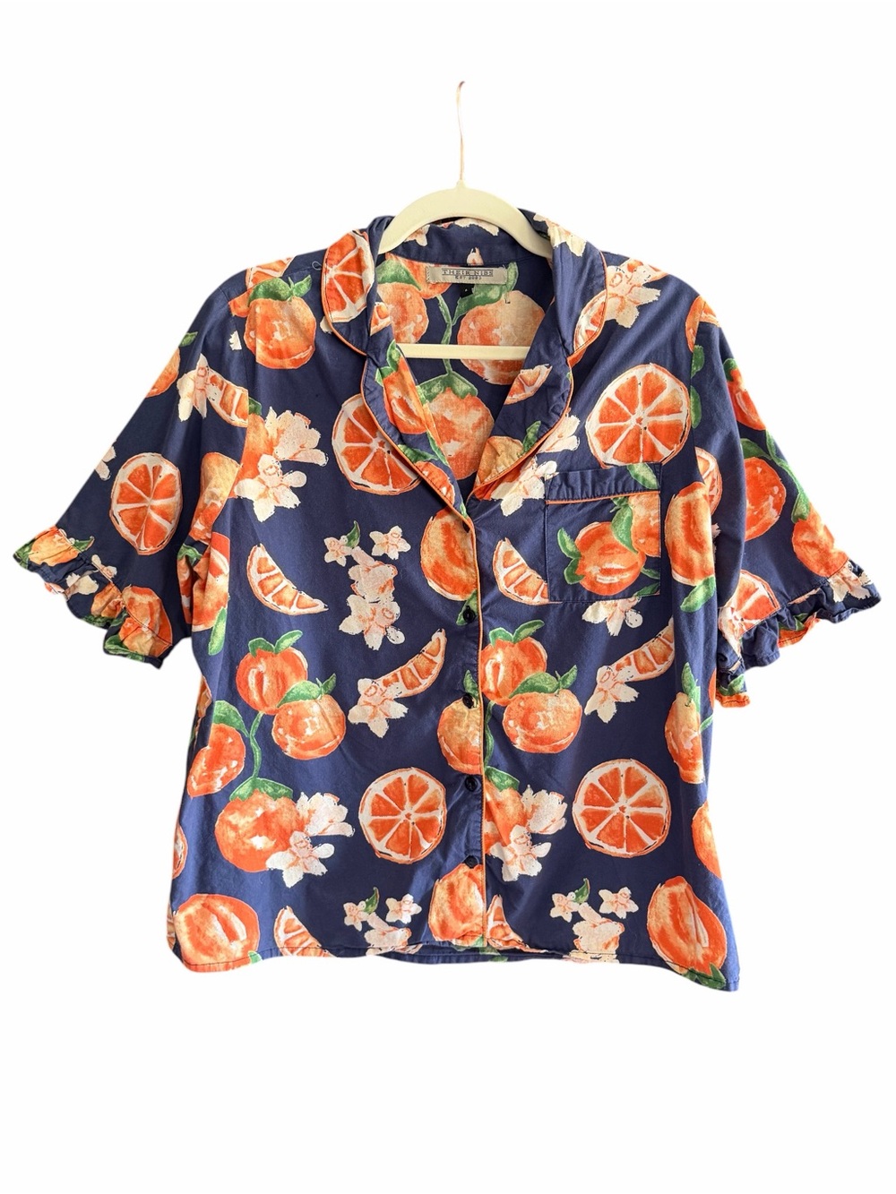 THEIR NIBS Cotton Pajamas Shorts and Top Set Blue Orange Fruit L - Picture 3 of 14